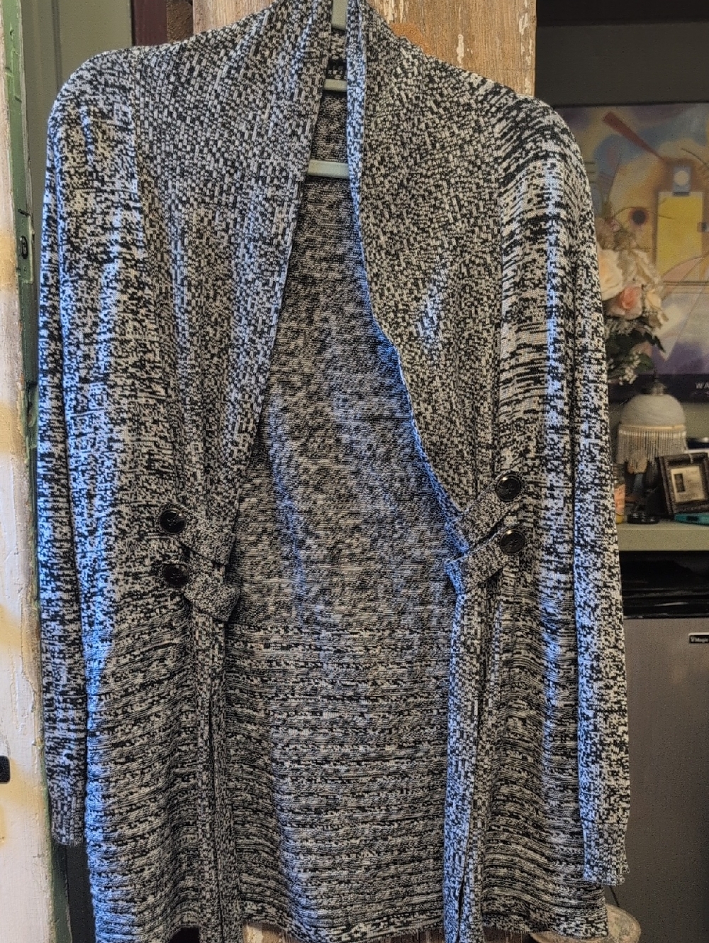 Apt. 9 Marled Open-Front Cardigan in Gray and Black